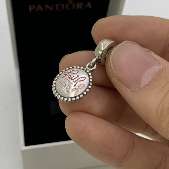 ✨🔥Pandora Faith Over Fear Breast Cancer Awareness Engraved Dangle Charm - Picture 4 of 5